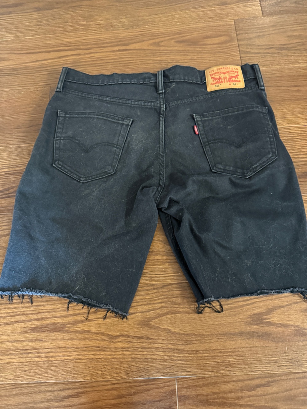 Levi’s 511 Highrise Black Long Shorts Jorts Raw Hem Cotton Size 32